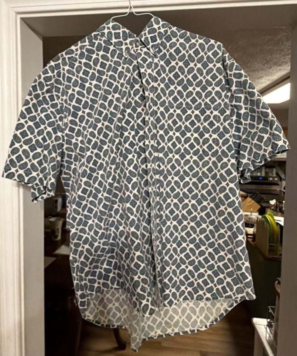 Gulf Traders Paisley Geometric Print Short Sleeve Button-Down Shirt Sz L